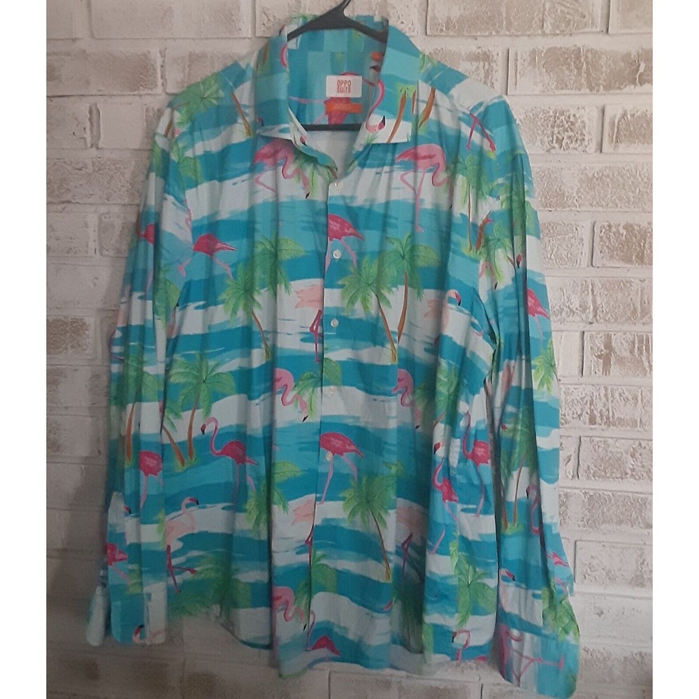 Oppo Suits Flamingo Button Up Hawaiian sz 45/46 Flaw